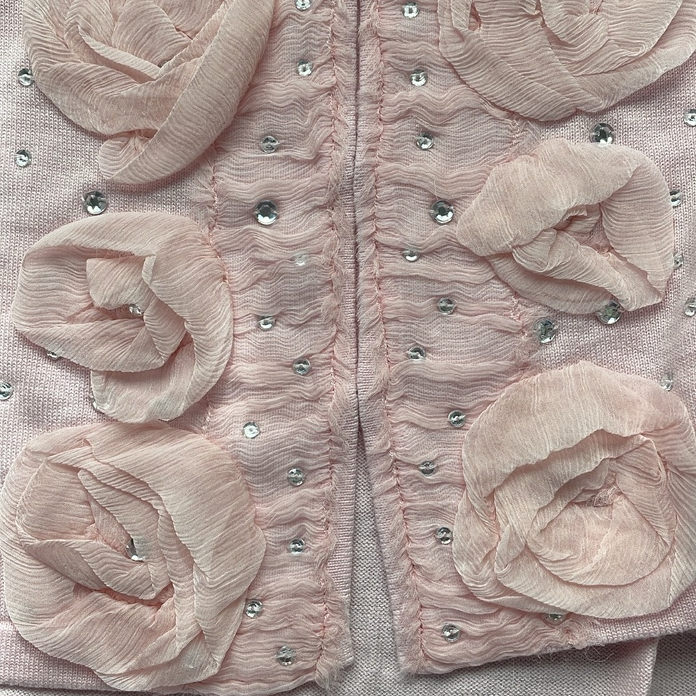 BEREK Pink Tulle Rosettes & Diamond Like Crystals Cardigan & Shell Set 2XL - Picture 3 of 5